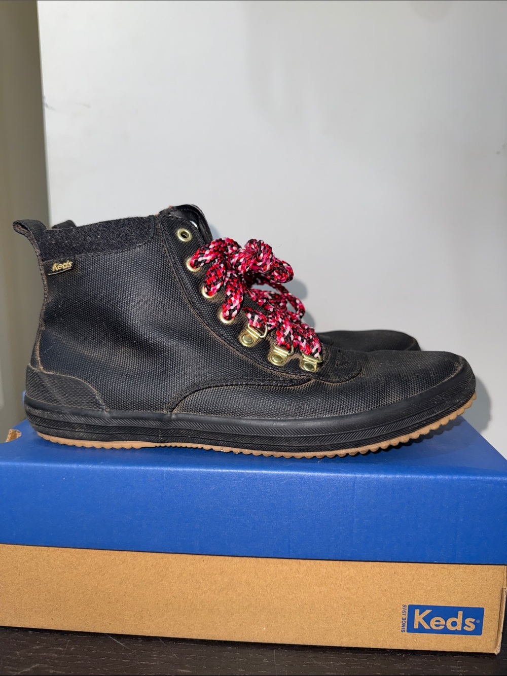 Keds Black Canvas High-Top Boots with Red Accent Laces